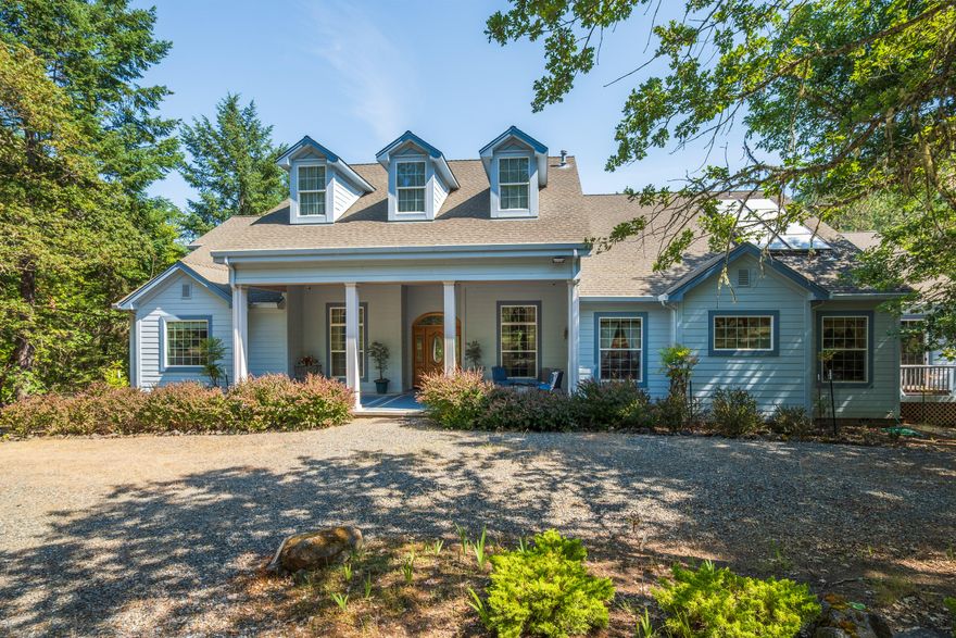 First time on the market! This custom home on 20 peaceful acres offers privacy and space just minutes from town. The spacious primary suite features dual sinks and his-and-hers walk in closets.  The layout includes a large living room, sitting area off the entry, dedicated office, two guest bedrooms with a Jack-and-Jill bath, and two additional half baths. A 384 sq ft bonus room (not in the main sq ft) adds flexible space for hobbies or guests. The walkout basement, currently used as a rec room, has potential for many uses. Enjoy nature and wildlife from the gorgeous redwood covered deck.  Outside you'll find a 1,120 sq ft detached shop/garage, RV parking with hookups, a garden area, and solar power to help keep utility costs down. Room to live, play, and relax—don't miss this rare opportunity! Seller is accepting Backup offers.