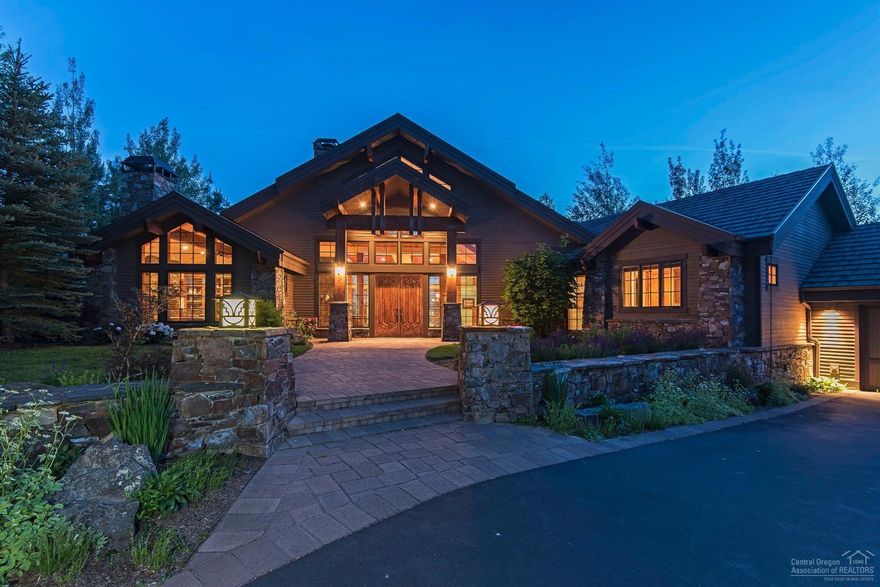 Located on one of Broken Top's most prestigious lots, this home allows wonderful outdoor living w/ spectacular Cascade Mountain & golf views. Nestled on the 6th fairway, this one-of-a-kind Northwest lodge home has 3 en-suite bedrooms + main-level office, 4 masonry fireplaces, cove ceilings, hand troweled plastering, dove tail & lap joints and hand-hewn post & beam sheathing. An entertainers delight w/ gourmet kitchen, interior stone water feature, 2 great rooms, built-in custom sound system, 2 wet bars, & security system.