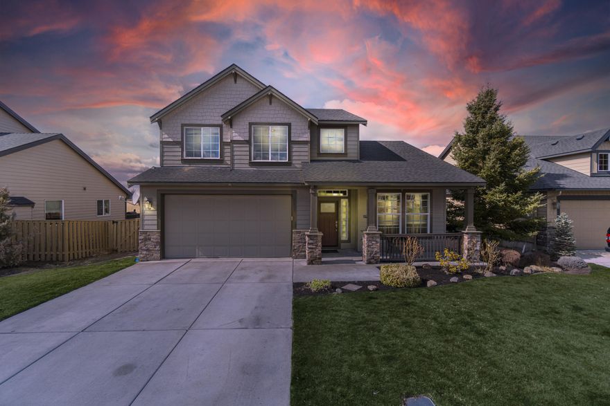 Located in the desirable neighborhood of Summit Crest on the Bend side of Redmond, this home boasts unobstructed Cascade Mountain views plus spacious living both inside & out! Covered front porch leads to a vaulted formal entryway adorned w/ hardwood floors. Great room plan w/ open kitchen, tons of cabinetry & prep space on the central island, formal dining room & breakfast nook. Neat & tidy full height tiled back splash, SS appliances & farm sink. Living area offers a cozy gas burning fireplace. Primary bedroom ftrs French door entry & vaulted tray ceiling, while primary bath ftrs tiled floors & counters, dual vanities, views from the soaking tub, & step in shower. 2 additional guest rooms w/full bath. Laundry room w/storage rack. Gas forced air, A/C & back deck offers some of the best views that Central Oregon has to offer. Double car garage, huge backyard, fully fenced, landscaped w/ sprinklers in front. Don't miss this gorgeous home on nearly ¼ acre lot!