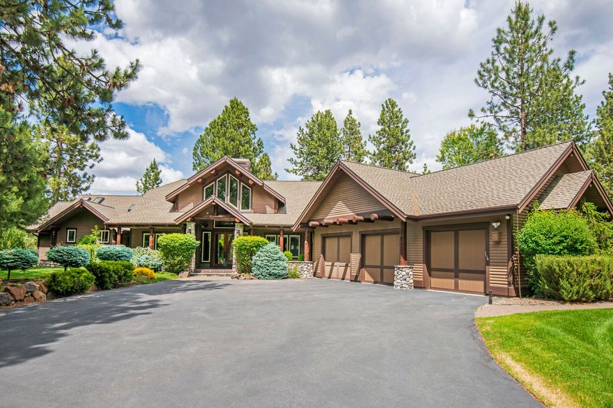 Original Sunset View Estate Lot, beautifully appointed single level home, huge RV barn/shop with additional hookups. Located on 2 1/2 acres, with exclusive access to adjacent 2 acres of common area for additional privacy. This home has it all, large kitchen island, top quality appliances, marble counters, knotty alder cabinets with soft close, new flooring, fresh paint, grand stone entry with double sided fireplace, timber accents, mahogany office, spacious primary bedroom with fireplace, 2nd primary has accessibility features, security system, super floor plan with triple car garage attached. The shop is magnificent, 14 ft overhead doors, 58 foot bay, 400 amp electrical service, heated, overhead fans, epoxy flooring, sink and laundry facilities, and private guest quarters; the grounds are meticulously maintained, mature landscape, pine trees, paved driveways, heated walkways, gazebo, water feature and a brand new pickle ball court! This property is a must see!!