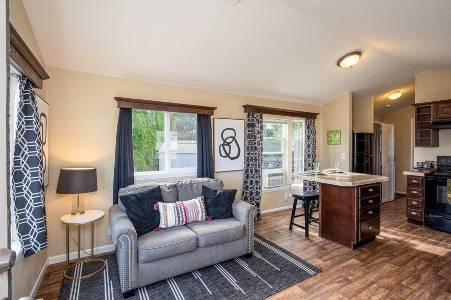 Adorable, small but mighty home!  Placed in a private, peaceful setting this 385 sqft, 1BR, 1 BA home has all your needs.  It is placed on a large lot, with room to enjoy the outside! The park is well managed with a solid reputation. 2 storage sheds are included with the purchase.  The large wooden shed belongs to the park for the homeowner's use.  This shed is divided inside with two separate doors to enter and keep your storage organized.  The other metal shed belongs to the seller, he is including it with the purchase!  The home CAN be removed or remain in the park.  The axles are without tires and are under the home.  This makes it easy if the buyer is interested in relocating the home.  Buyer to do due diligence on the removal of the home from the park. Space rent in $975.00 a month.  Buyer is to be approved by the park manager prior to purchase. Financing possible. The sale will be contingent on the successful close of the seller's current purchase scheduled to close on 9/19/24.