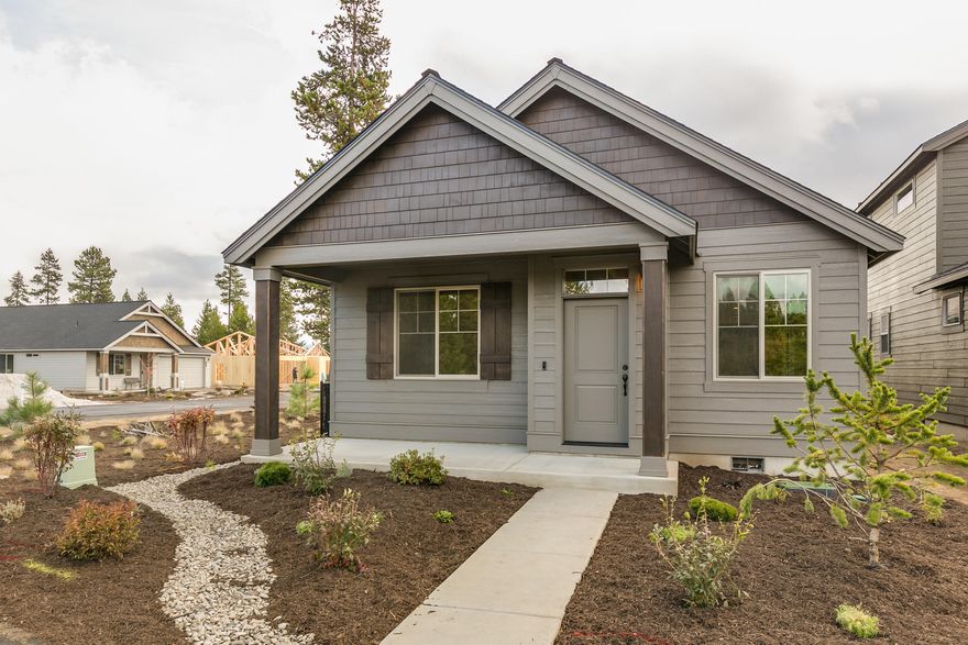 The Rose, is truly a sweet plan, built by Pahlisch Homes in Phase 4 of Crescent Creek. Ready to occupy in early Sept. the home is under construction and features durable LVP Flooring, White shaker style cabinets with quartz counters and antique bronze hardware throughout. Great room if filled with light thru the large windows, and has a coffered ceiling. Primary Suite will have a vaulted ceiling and on-suite bath with 2 sink vanity, water closet and large walk-in closet. This home also has a NW Craftsman exterior detailing with covered front porch, Large Xeriscape front yard, with drip system, rear alley entry garage and Global Smart-Home Products!  This home faces the common area amenities. A great option for singles, retiree's, vacation owners or would also make a great starter home! HOA community with clubhouse, fitness room, playfield, sledding hill, walking/biking paths. Rose-1H-(p)-1312-1-SPR Model Home open by appt. only thru 7/20.