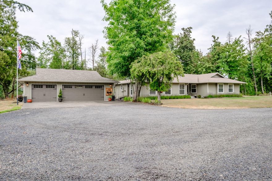 Nestled on nearly 5 acres of riverfront within a private gated oasis, this property boasts 500+ ft of N Santiam frontage, ideal for fishing and recreation. Relax on the spacious deck or gather around the fire pit just steps from the water. A 30x48 insulated shop with heating/cooling, full bath, and RV hookups inside & out adds versatility. Perfect for family reunions or large events, it also offers fruit trees, vines, fenced garden, dog area, and woodshed. Bonus: no flood insurance required!