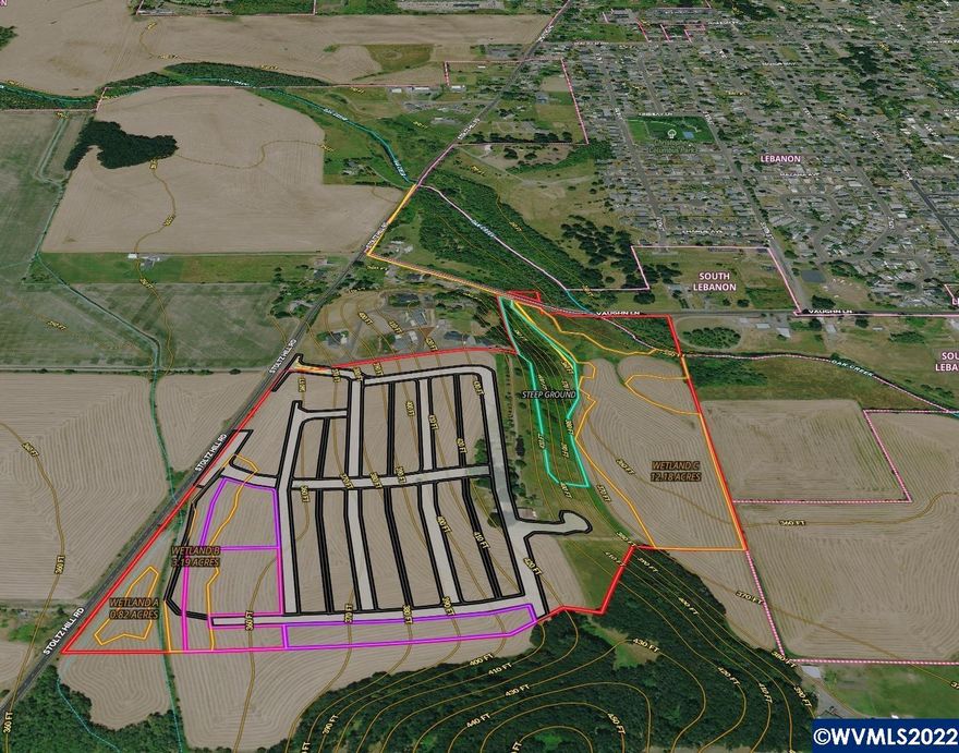 Just annexed & ready for your development. This gently sloping development property opens up unobstructed views of the valley & Peterson Butte. Located on the SW side of Lebanon, the ridge of the property will have views over the S. Santiam river basin. The Mixed-Use zone offers endless choices for the creative developer. Mix in High & low density with live/work options. Great location for easy commutes to Corvallis, Albany & Eugene. The wetland delineation map is completed for initial review. NO DRIVEBYS!