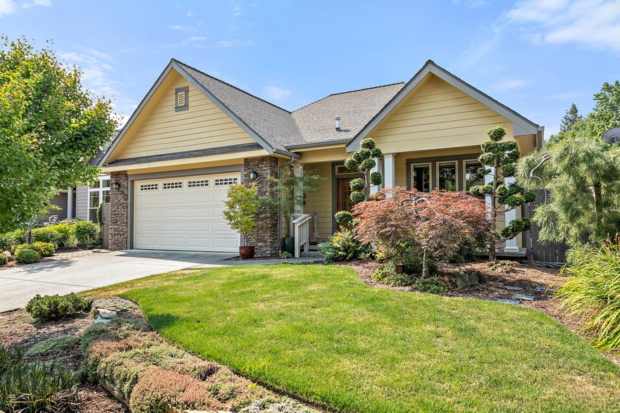 Gorgeous, well maintained one level home with 9' ceilings, open floor plan, covered back patio, fenced back yard, garden beds, lawn, mature trees and shrubs.  2 blocks to North Mountain Park and Nature Center in Riverwalk Subdivision and 6 blocks to downtown Ashland.  Home has large master with ensuite bath featuring walk in closet, toilet closet, jetted soaking tub and separate shower.  Slider from master to covered back porch.  Two more bedrooms, main bath with tub/shower, formal dining and gourmet kitchen with stainless steel appliances including range/oven, microwave/convection and dishwasher.  Gas fireplace in living room.  Maple wood floors throughout except carpet in master closet and Alder wood in one bedroom.  Large laundry/mud room, double garage with work bench.  Gorgeous landscaping and HOA maintains front lawn.  Electrical solar panes provide enough electricity and credits to have no monthly bill currently.