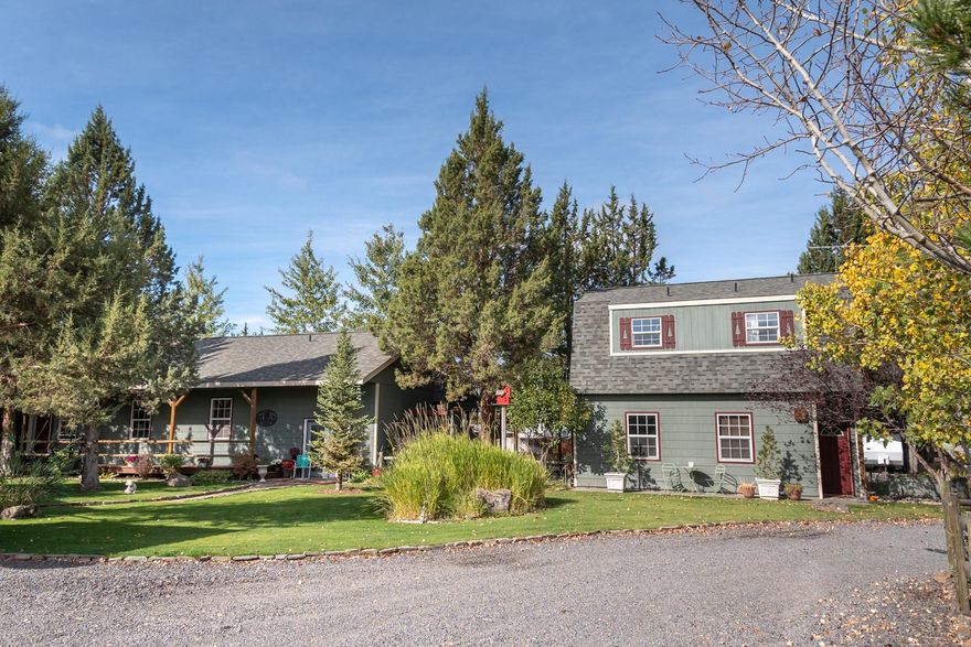 This beautifully updated small acreage farmhouse just 10 minutes from the heart of Bend is not to be missed. Single Level Main home with 2 bedrooms + a den. The interior has been completely updated with a beautiful island kitchen with slab granite counters, open juniper shelving and more. Spectacular landscaped grounds and a multitude of outbuildings provide so many options. This turn key hobby farm features an egg stand/She Shed, large flock of laying hens, detached 32x40 storage building/garage with roll up doors, pond, firepit and more. Detached 2 story garage was converted to an amazing game room complete with a dry bar, pool table, antique shuffleboard all included, along with beautiful guest quarters above. Endless possibilities on this special property just minutes from all North end shopping and dining. Don't wait, this one won't last!