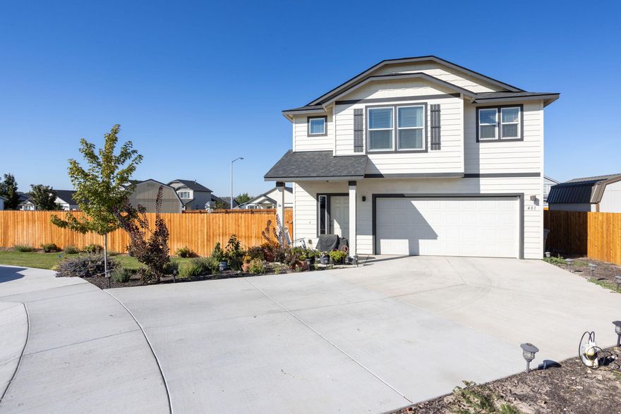 Wonderful home sits on a large fenced corner lot in beautiful Morning Crest subdivision. You'll love the layout with open floor plan, amazing kitchen with stainless steel appliance, large island with seating area. Recent upgrades include nice fireplace with built-in for added storage and ambiance. Lots of windows providing a light and bright living space. Upstairs has an easy flow between the bedrooms with a large laundry room. New heat pump has been added for your comfort and solar panels for low utility bill. Beautiful landscaped front back yard including a covered back patio. You'll love the quiet and convenient location of this home with seemless access to cute downtown shops, grocery, parks, schools, restaurants, coffee and hwy 97&26. Exceptional home with lots of love makes it a special place to call your own.