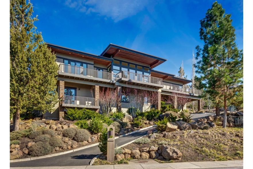 Modern luxury w/ views in every direction atop Awbrey Butte. Home features (2) expansive levels of living. Main level w/ (2) master suites, great room w/ walls of windows & Cascade mtn views. Gourmet kitchen w/ high end appliances, formal office, den, & heated oversized (2) car garage. Downstairs finds another living area (2) bedrooms, separate utility, abundant storage, & oversized (2-3) car garage. Extensive decking, and private courtyard for entertaining & enjoying the wood fireplace!