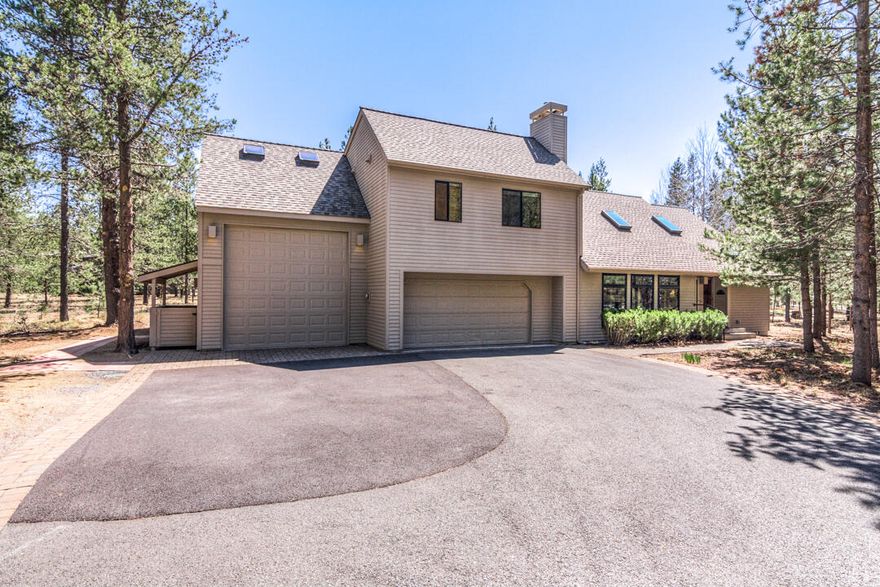 Don't miss this rare opportunity for a very clean and updated Sunriver home with heated RV garage. There are very few homes in Sunriver with RV garages. No RV? Great for storing collector cars, snowmobiles, a boat, and more! The home is perfect for a full-time residence or second home/rental property. There is a primary bedroom on the main floor along with a living area that flows nicely into a remodeled kitchen addition. Upstairs, a large loft that separates one bedroom from the other two is perfect for a media area or home office. One of the upstairs bedrooms is huge with its own bath and could be made into a ''bunkroom/rec room'' for the kids or grands or leave it as set up as a family suite. All doors and windows are wood-wrapped and the baths have tile flooring and granite counter tops. The large back deck is Trex composite with very private views off the .43 (+/-) acre lot. See attached updates list. Fully furnished and ready to enjoy. This home is centrally located between 4 & 5.