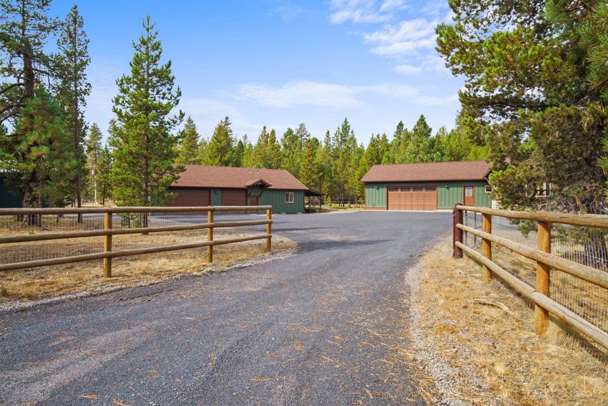 Don't miss this unique opportunity. Over 2300 s.f of permitted, single-level, living on Desirable Sunrise Blvd. There are two separate permitted structures, plus a dream pole building/ shop all on a 1.82 acre parcel. Thea property is fully fenced with park-like grounds. High mountain touches and craftsmanship throughout. This set-up is perfect for people with lots of visitors or extended family. The main house is two bedrooms and centered around a Great Room with vaulted ceilings. A beautiful kitchen with stainless appliances and hardwood floors all spills out onto a covered back patio and large lawn. The Primary Suite is large with a spa-like bath with abundant use of tile throughout. There is an oversized, heated 2-car garage. The Guest house has an open design with quality finishes, a comfortable bedroom, bath and a heated 3-car garage. The shop/pole building is the perfect place to tackle those larger projects or to store all of your ''toys'' for living the Central Oregon life!