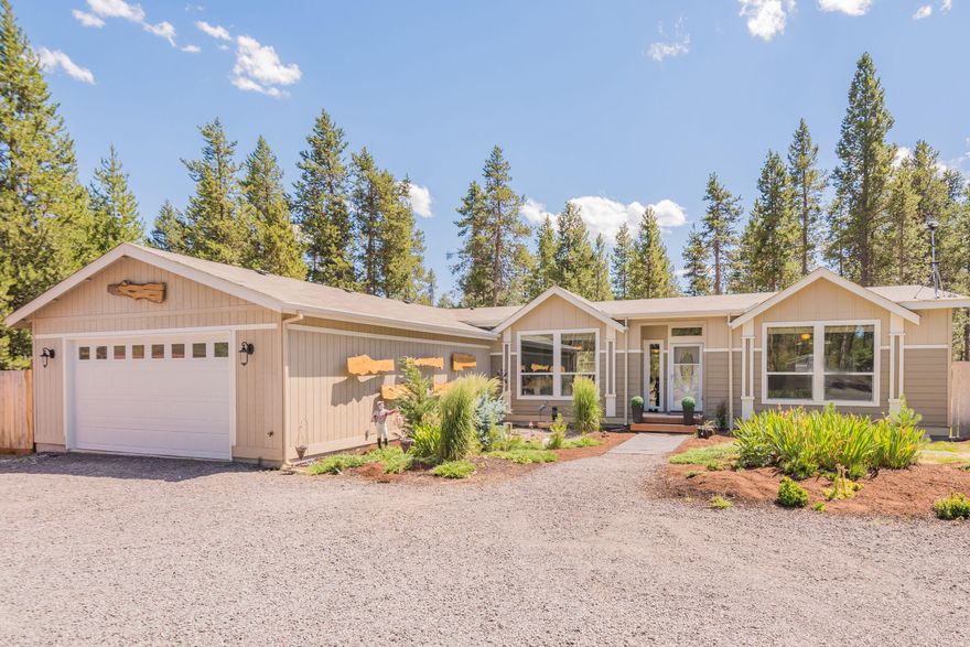 Open and bright single level home on almost an acre in Three Rivers South will have you living your best life! Offering three bedrooms, two baths, a spa-like primary bathroom, and gorgeous kitchen will satisfy even the most discerning guest. Large great room concept, with a nice separation between bedrooms. Close access to Mt. Bachelor, the Deschutes River, Sunriver, and all of the hikes and trails that make Central Oregon so special. The oversized two car garage, can hold up to 3 cars, maybe even 4, and all of your gear!  Come live where you play without worrying about upkeep or projects!