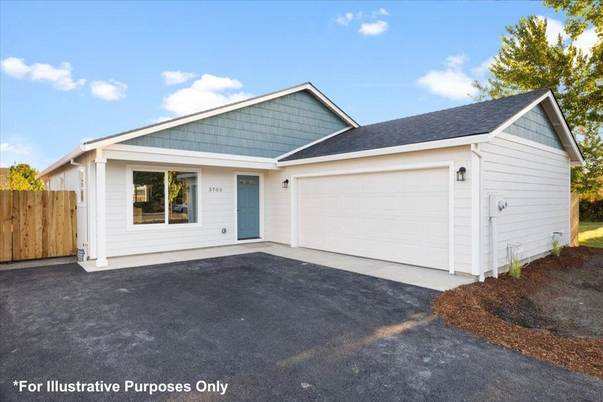 Welcome to this thoughtfully designed 3-bed, 2-bath home, newly built with quality and attention to detail. The open floor plan showcases vaulted ceilings that enhance the natural light and spacious feel of the main living area. The kitchen is both stylish and functional, with a large island, beautiful granite countertops, and plenty of room for meal prep or casual dining. The primary suite is generously sized and includes a walk-in closet and a private ensuite bathroom, complete with a double vanity and modern finishes. With a welcoming layout and modern features, this home is perfect for those seeking comfort and style in a new build. Schedule a tour today!