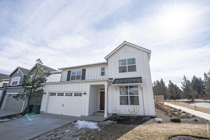 Earth Advantage certified corner lot, 4 bed 2.5 bath newer modern farmhouse style with an office/studio/classroom flex space, high end finishes, quartz countertops, tankless water heater, full tile backsplash. On the main level you will find a thoughtfully designed great room and kitchen, which features a large island, two dishwashers and stainless steel appliances. Enjoy the impressive master suite featuring a walk in closet, tiled shower, soaking tub and vanity. Fenced backyard, covered patio, and sprinkler system. Stone Bridge is one of the Northwest's most prestigious builders, their uniquely designed homes feature classic and timeless architecture with energy efficient products. Located in Brookswood Crossing in Southwest Bend with easy access to the parkway and just a short distance to the Old Mill shopping mall, movie theater, and Les Schwab ampitheater.