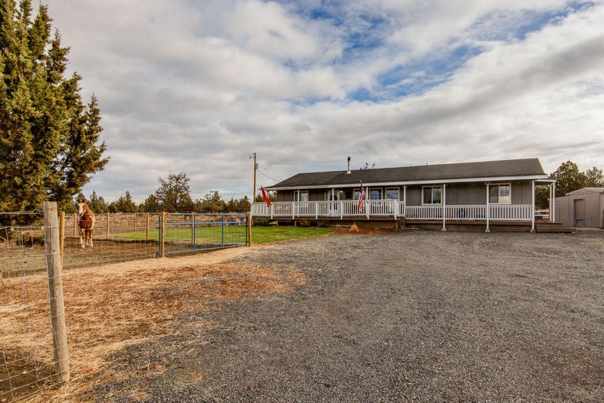 Incredible opportunity in Crooked River Ranch w/ this Horse Property on 5+ flat useable acres. This light & bright home has been tastefully & thoughtfully updated. It features an open floor plan w/ 3 bedrooms, 2 full baths plus Office. Master has been remolded & bath expanded w/ 5ft Free Standing Tub, large Walk-in Shower w/ bench, 12' rain head, hand shower & is plumbed for a steam unit. Upgrades in the Kitchen include Sink & Faucet, Instant Hot, Appliances & Lighting. Recently installed Furnace, Heat Pump, Woodstove & Propane Fireplace. Backyard has new paver patio w/ built in propane firepit. Sprinkler's front & back. Outbuildings include 3 Bay Garage w/ Hay Storage Lean-to, Storage Shed & Woodshed. Fully fenced & secure w/ electric gate & hot fence. You'll enjoy peaceful county living while only being a hop, skip & a jump from Redmond & Bend. Ranch amenities include Pool, Tennis/Pickle Ball, Golfing, Disc Golf, Fishing, Hiking, Equestrian Trails, Parks, Dining & more. Call Today!