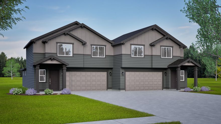 The 1395 square foot Darrington is a well-appointed two-story townhome that lives larger than most mid-sized plans. The dramatic entry leads to the open kitchen and living room area, with plenty of light and space for entertaining. The kitchen boasts ample counter space and cupboard storage and features an optional desk for convenience and organization. Upstairs, the main bedroom has a large closet and bathroom, and two other sizable bedrooms offer large closets and share a second full bathroom. *Photos are of a similar home*