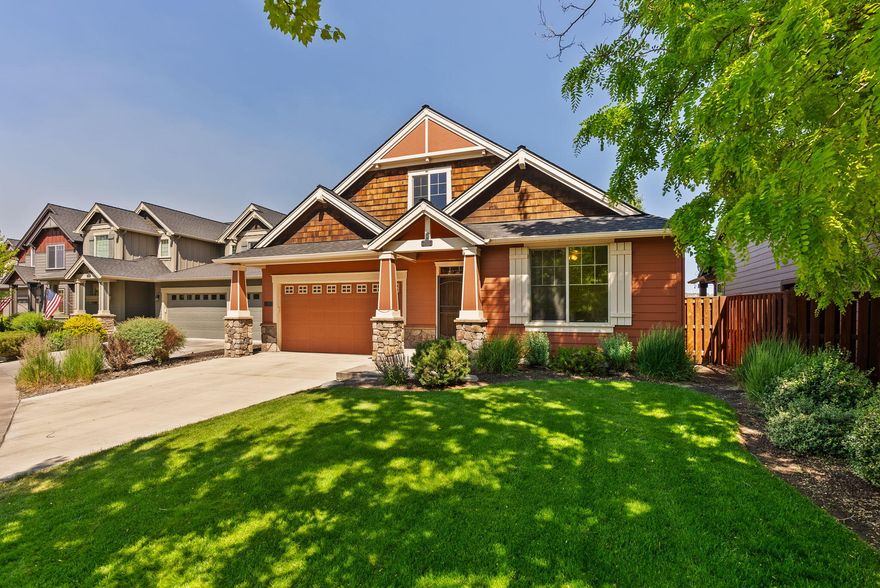 Spacious 2,210 sq ft Pahlisch-built home with 4 bedrooms and 3 full baths. Recent updates include a new roof and brand-new carpet. The main level features vaulted ceilings and an open flow between the kitchen, dining, and living areas, accented by archways and hardwood floors. The primary suite is on the main level with private access to the backyard patio. Upstairs offers a bonus room and junior suite—perfect for guests, office, or extra living space. The backyard includes a concrete and paver patio, lawn, mature landscaping, and full sprinkler system. Front yard landscaping is maintained by the HOA. Ochoco Pointe sits at the base of Barnes Butte and has parks, paved walking paths, sport court, playground, and a community pool and pavilion.