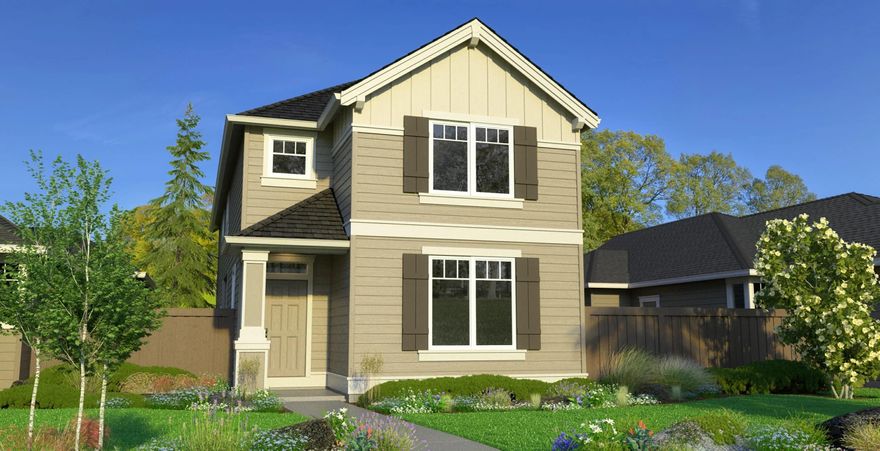 Fantastic Conifer cottage home by award winning quality builder Pahlisch Homes.  You will love the open concept kitchen/dining/great room. Cozy corner gas fireplace and sliding glass door leading out to side yard with covered  patio. Quality finishes include: stylish white wood cabinets, Quartz kitchen & bathroom counters, large kitchen island, stainless steel appliances, luxury wood laminate flooring throughout main living/kitchen/dining/bathrooms, double wall construction for added insulation,  gutters and fenced with gates at each end of side yard. Photos of similar floorplan, specs vary. Front yard landscaping,  and AC pre wire included.  Homeowners and residents here will have access to a full spectrum of private recreational amenities including swimming pools, parks, green spaces, and paved paths by Summer 2023. Model home is open daily from 12-4.