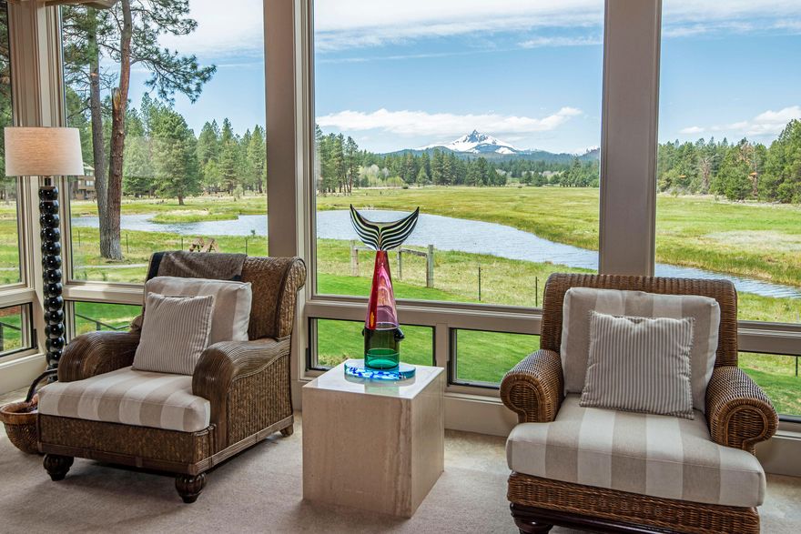 Immerse yourself with luxury, privacy, full mountain views of Mt. Washington along with nature in this meticulously constructed home located behind the gates in Black Butte Ranch. This gorgeous home is light & bright, bordering national forest and meadow lands, offering endless trails. Enjoy the BBR horses playing in the meadow for 6 months of the year, along with deer, elk, eagles, otters, ducks, and geese. Black Butte Ranch is a gated community that offers a relaxing refuge, with several dining options, 6 swimming pools, 2 championship golf courses, 19 tennis & pickle ball courts, 18 miles of paved bike paths, horseback riding trails and stables, shops, gorgeous brand new general store, sports complex, rec room, disc golf, basketball courts, hiking trails, fishing & so much more. All this just a few miles away from Camp Sherman & the charming town of Sisters.