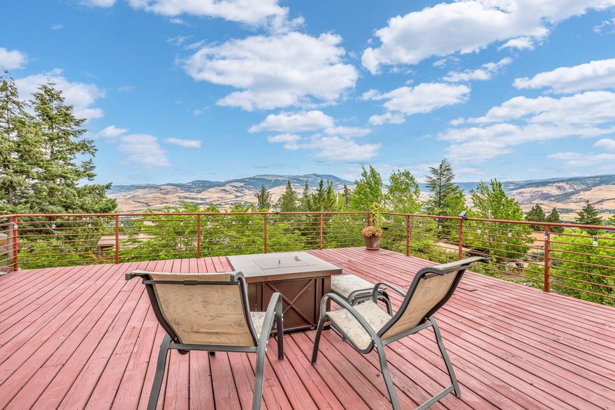 Embrace the pinnacle of serene living with panoramic vistas of Grizzly Peak & Table Rock, nestled steps away from White Rabbit trailhead. This home offers a backyard oasis with terraced gardens & expansive decks, perfect for stargazing and soaking in the surrounding beauty. Bask in the flood of natural light & warmth through wrap-around windows set against a backdrop of a versatile layout that includes energy-efficient features like a metal roof & an innovative adjustable airflow damper system. The interior boasts a vaulted ceiling with exposed beams, dual fireplaces, recessed lighting. Tailored comfort with four new ductless mini-splits for efficient heating & cooling, fresh carpeting & a cozy gas fireplace, while the primary bathroom offers heated flooring & travertine tile. The primary bedroom is conveniently located on the main level. The lower level unveils three additional bedrooms, a kitchenette, two full bathrooms, & a separate entrance, for family or guest accommodation.