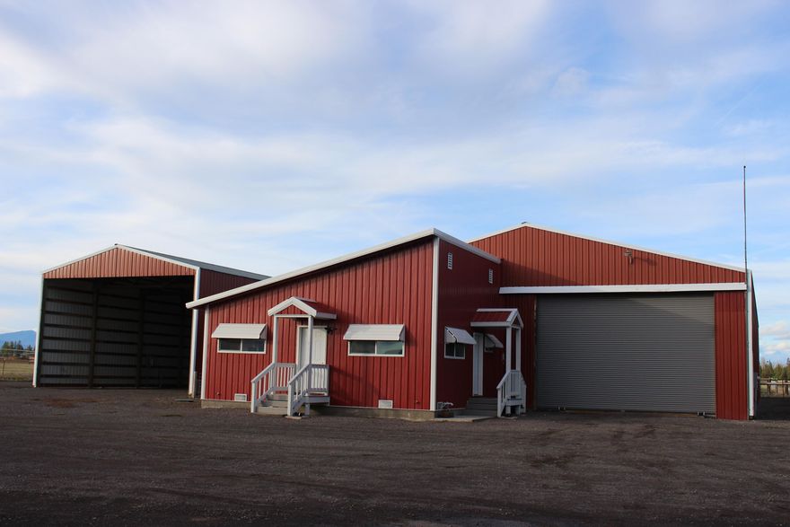 Productive 468.08 acres includes 315.8 acres district water, 3 high volume pumps & 5 pivots. Soils for alfalfa, grains, pasture - planted in Triticale for Spring 2024, 5 fenced pastures, water/electricity, plus 1 wooded with water.  3 FEED LOTS: 800', 250' & 300' in length, water/electric, concrete slabs, stock water well, for cattle/sheep. New 2-sided HAY BARN 108'X64' New 2-sided 108'x30' BARN water/electricity.  108'x50' concrete SHOP/BARN w/240/110 power.
CONCRETE-Block building 30'x60'
water/electric, w/3 corrals.
2 elevated FUEL TANKS gas/diesel, 2 new elevated GRAIN BINS (30 Ton). A 3-room OFFICE: heat/AC, new stainless-steel appliances/sinks(2), cabinets/counters. HOME IS TOTALLY REMODLED: 1,228 sq. ft. 2-Bedrms/1-Bath-new shower-new cabinets. Kitchen has Corian counters, new wood cabinets, beautiful wood floors in dining, living room & hallway. New interior wood doors & closets. Wainscoting-dining/living. Vinal windows, LED lighting, new electric/oil heat/AC.  Concrete pat