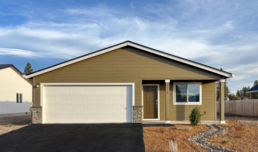 This new construction home is located at Reserve in the Pines, surrounded by year-round outdoor recreation with open spaces and adjacent to a community trail. The Ontario plan features a single-level, open-concept layout with a kitchen, dining area, and great room flowing seamlessly together. A bedroom near the entry provides convenience, while two additional bedrooms, including the luxurious primary suite with a spa-inspired bathroom and walk-in closet, are tucked to the side for added privacy. Interior highlights include quartz countertops, shaker-style cabinetry, and LVP flooring in the kitchen and bathrooms. This home also includes central AC, a refrigerator, washer and dryer, a xeriscaped front yard with a drip irrigation system, and blinds—all at no extra cost! Homesite #139. Est. completion: Dec. 2025. Rendering is artist conception only. Photos are of a similar home, features and finishes will vary.