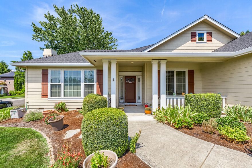 The location you want to be in, Summerfield neighborhood. 2000 sq ft , 3 bedrooms, 2 bath, built in 2003.  Covered front porch, Hardwood entrance, high ceilings, living room has gas fireplace and sculptured coffered ceilings. Formal dining room with slider to the backyard, and covered patio. Kitchen has granite tiles and stainless appliances, gas range and Walkin pantry. Kitchenette eating area, slider to the covered back patio. Inside laundry room with utility sink and tons of storage cabinets. Washer and dryer will stay. 3rd bedroom is used as an office , but is a 3rd bedroom with closet. Main bathroom has tile floors and tub-shower combination. Primary bedroom vaulted high ceilings, light and bright. Primary bathroom large shower and enclosed lavatory area, double sinks and skylight.  Large walk in closet. Central vacuum throughout. large double car garage with nice storage cabinets. Back yard Landscaped and sprinklers, cobblestone covered patio, and matching utility shed.