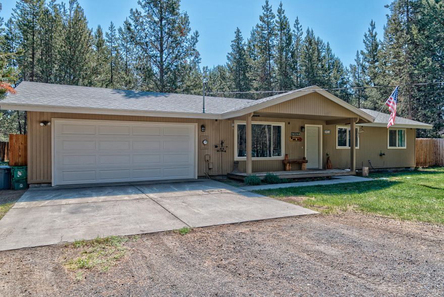 Turn key newly renovated home situated on the edge of OWW in the heart of Central Oregon recreation! Located on a paved street in a quiet wooded neighborhood you'll be able to enjoy the sounds of nature from the covered front porch. Great room floorplan w/ open kitchen & tons of natural light w/ new laminate flooring throughout! Primary bedroom features a newly renovated full bath w/ step in shower! Two other bedrooms share a full bath w/ a shower/tub combo. Right off the kitchen you'll find the laundry room which leads to a back patio area & fully fenced backyard. Brand new roof, new cadet heaters, new garage door, new heat pump, plus new front door! Property comes w/ two sheds + greenhouse too! Just minutes from world class fly fishing, hiking, Mt Bachelor & the high lakes! Community also has Deschutes River access, don't miss this one! Open house Saturday 6/12, 11am-4pm & Sunday 6/13, 12pm-3pm.