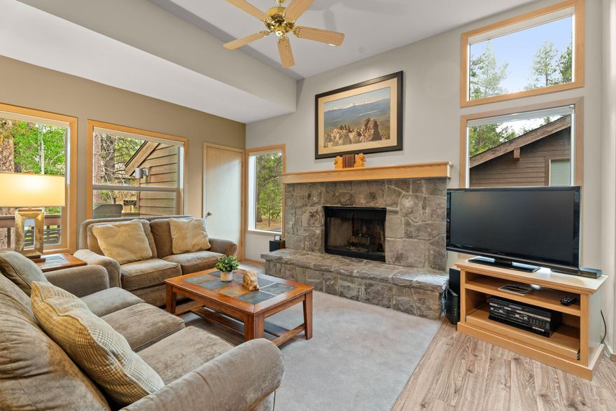 Light and Bright! Turn key, furnished upper level Condo at The Ridge nestled inside Sunriver Resort! 2 bed, 2 bath, beautiful vaulted ceilings, including many upgrades in this unit. Nice quiet location that is very close to the SHARC swimming pool and the Village where you have easy access to Sunriver Resort amenities including the marina, the nature center, restaurants, shopping, The Spa, along with your own swimming pool and tennis court at The Ridge! This is a deeded 12 week ownership share per year. New washer/dryer! New, Primary bedroom furniture & linens to be delivered in the month of June. HOA fee includes property taxes.