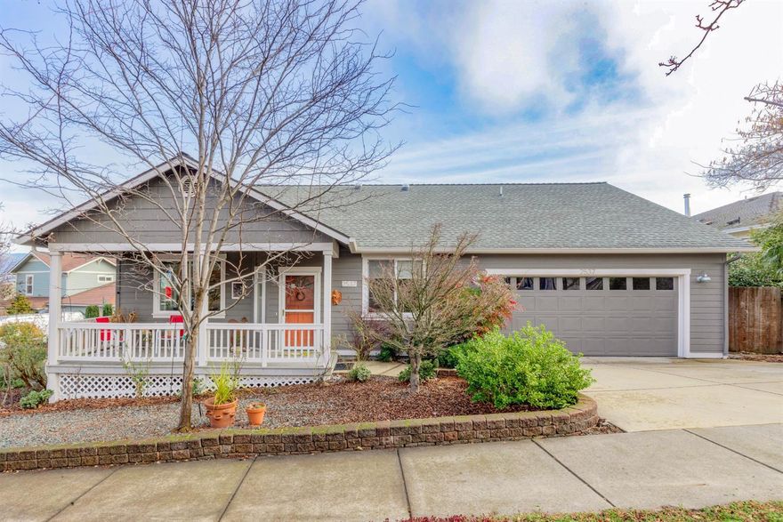 Beautifully maintained and updated single level home in quiet and desirable location. This 3 bedroom, 2 bath home enjoyed many improvements over the past few years including new interior/exterior paint, new stainless steel Kitchen Aide appliances, quartz countertops and sink in the kitchen... With vaulted ceilings and skylights in the great room, there is wonderful natural light in this open floor plan home. The kitchen has solid wood cabinetry with updated appliances and countertops. Views of Grizzly Peak can be seen from the living/dining areas as well as the kitchen. The master bedroom is nicely separated from the living space and has an en suite bath and a large walk-in closet with ample storage. This well-cared for home has a lovely front porch that overlooks the neighborhood that has a shared open space along Hamilton Creek. All of this and just a short jaunt to Bellview School, trails and the shopping of south Ashland. This is a wonderful turn-key opportunity!