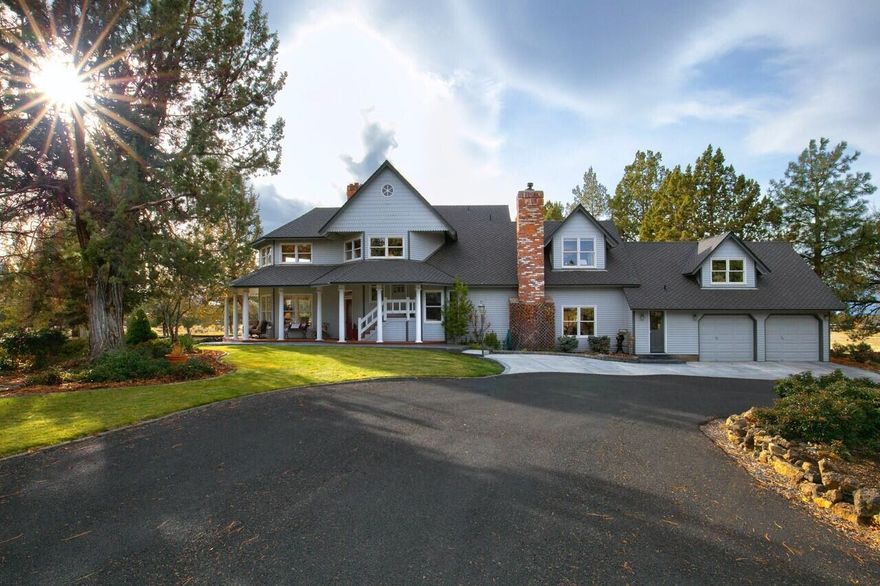 Beautiful custom home nestled in the trees overlooking a peaceful pond surrounded by pastures on 15 acres bordering public land. This home is designed to take advantage of the Cascade Mountain Views and outdoor living spaces with a wrap around porch, deck, hot tub, chefs kitchen, family room, living room, office/potential bedroom, master suite private sitting room, guest room and utility. Property is set up for livestock or horses with access to the BLM out the back gate. Large barn/shop, RV parking, 6 stalls, equipment/hay storage and an upstairs with 2 finished rooms and full bathroom (1600 SF approx.) to use as: guest quarters, gym, office, or game room. Additional outbuilding for storage, Irrigated pastures with 12 acres of water rights, landscaped and 2 ponds. Wonderful setting close to the amenities and activities to enjoy Central Oregon Lifestyle!