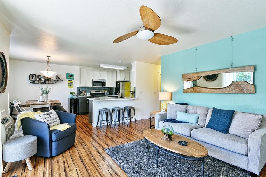 High style and urban flair make this Ashland condo an easy choice for your new home. You will love the wow factor this interior design offers. Contemporary styling & renovated interior. Outdoor balcony for relaxation & views. Open floor plan for all main living areas, upscale kitchen with designer recycled synthetic counters, new pullouts, glass subway tile backsplash, new large sink & new stainless appliances. 2 bedrooms and 2 full baths. Wonderful master suite with large windows, mountain views, walk-in & electric fireplace. Many renovations including interior designer paint, remodeled kitchen, bamboo flooring, new carpeting in bedrooms, ceiling fans, tile flooring in bathrooms & laundry & electric fireplace in living room. One car extra deep garage with added pull-down storage. All appliances including washer & dryer included plus both electric fireplaces. Exterior recently painted by HOA.