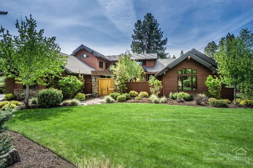 Live in a Work of Art - Highly sought after custom Norman Building & Design Home; Elegant master suite and guest suite on the main level, as well as two en-suite guest rooms on second level, gourmet kitchen, den/library and office. Amazing outdoor living spaces are perfect for entertaining and enjoying the great Central Oregon outdoors; relax in the sanctuary of the private enclosed courtyard and enjoy backyard barbecues with stunning views down the 15th Fairway and Green of Broken Top Golf Course.