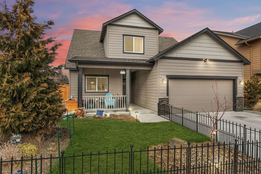 Location! Minutes from the Old Mill, Downtown, and walking-biking trails. Mt. Bachelor Ski Resort is just a quick 25 minute drive. This charming like-new home is located on a corner lot with beautiful landscaping that includes a water feature, fruit trees, is fully fenced front and back + covered patios in the front and back with hot tub pre-wiring. Inside you'll find the Master on Main, an open living concept, and vaulted ceilings. The kitchen features granite slabs, custom alder cabinets, SS appliances, and an eating bar. The quality of this home is impeccable! All bathrooms feature full height granite slab vanities, hardwood floors, all windows are fully wood wrapped, hand textured walls, and can lighting throughout. Upstairs you'll find 3 bedrooms + a loft that could be used as an office space. Smart home features include Ring doorbell, Ring floodlight, and SimpliSafe security system. Two car garage has monster storage racks, kayak suspension hoists, and a built-in workbench.