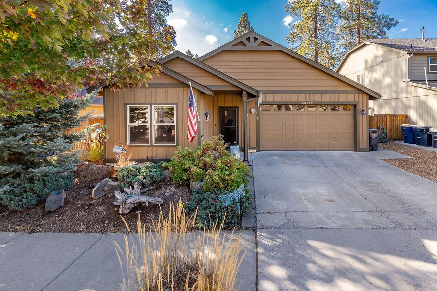 Come home to a stylish low maintenance home. Prepare a great meal from the Kitchen with granite counters, island and full stainless steel appliance package including new dishwasher and microwave.  Knotty alder wood cabinets.  Great room is centered around a top line gas fireplace with windows on both sides giving plenty of natural light. Primary suite with walk-in closet on the opposite end of the other 2 bedrooms and bath. Evenings on the back patio make this a wonderful retreat within ten minutes of many of Bend's amenities.