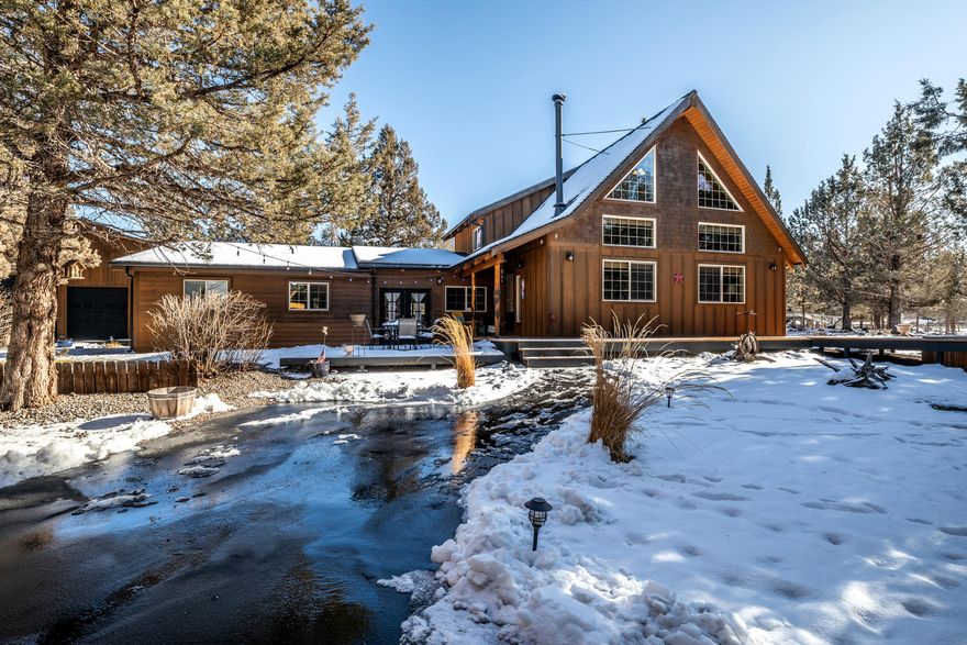 Look no more, a charming horse property situated on 4.82 acres with a private pond and 2.5 acres of irrigation in Horseshoe Acres.  The home features a commanding staircase handmade of lodge pole pine. High vaulted, pine accented ceilings and large windows in the living room.  A wood burning stove. Two master bedrooms, guest room, home office, laundry room, large utility room. Top of the line, Tri Laminate composition roof. Cedar board and baton exterior siding w/log accents, recent fresh coat of stain. Gated entrance with newly installed fencing and crossed fenced, inground irrigation, paved driveway, covered parking area matching the homes detail. Plus,50 X 36 insulated shop w/50 amp power. Inside a Mezzanine maximizes storage capacity. Barn and tack room, hay shed, and another outbuilding. Pasture crossed fenced and gated. Abundant wildlife here! This is the quintessential Central Oregon property, convenient location, and a short drive into Tumalo, Sisters and Bend for supplies.