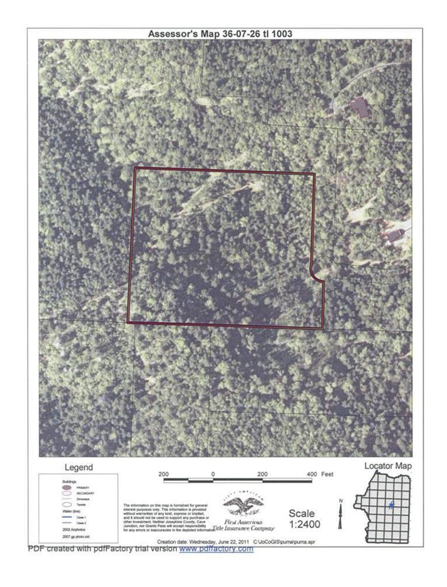 Only 8 miles from Grants Pass near Marcy Loop and surrounded by nice rural homes, this 10.78 acre bordering BLM is heavily wooded and has a grandfathered home site (per county) with septic approval and an old mh of no value. It is comprised primarily of 50-60 year old Douglas-fir and when cruised in 2008 showed 99 MBF.