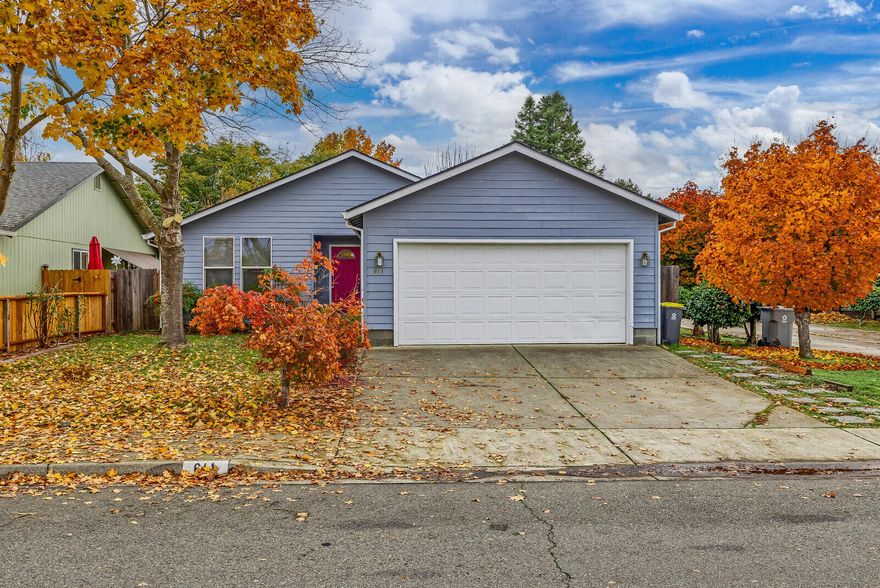 Single level, 3 bedroom, 2 bathroom home tucked behind a huge front yard tree. Split bedroom floor plan with vaulted great room with slider to back deck. Wonderful fenced backyard with raised garden beds, lilacs, plum and pyracantha trees. Laminate flooring in 2nd bedroom. Plenty of cabinets in a kitchen with oak wrapped formica counters. Newer roof and heating & air conditioning system. Close to beautiful community park, shopping & hospital. Annual property taxes under $2,000.