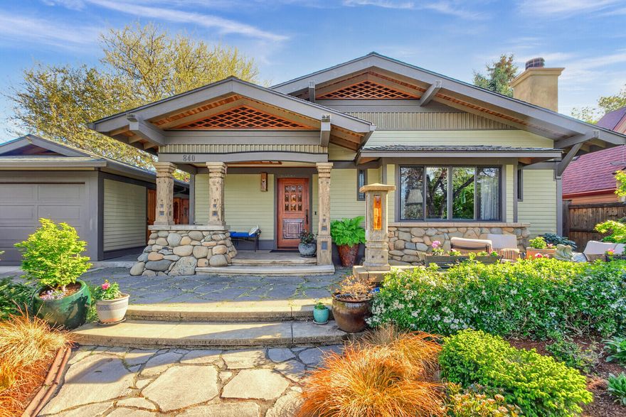 Stunning contemporary craftsman built/designed by Don Sever. Located in the historic railroad district, just blocks to downtown Ashland. 2013 SF includes main floor master suite & 2 bedrooms plus office on upper level. Integral hand colored/textured plaster walls, handmade fused/leaded glass panels & copper/fused glass fixtures. Concrete counters & radiant heated concrete floors throughout the lower level & bamboo floors on the upper level. Custom mahogany skylight/ceiling fixtures & solar tubes throughout. Living room features quartzite stone/slate fireplace surround w/copper inlay. Birch cabinetry & solid fir doors. Master bath features soaking tub & slate shower. Fenced backyard w/ water feature, raised garden beds & lush landscaping. Side yard dog run & timed drip sprinkler system. One car detached garage & storage area. Wired for sound throughout & in backyard. Plumbed for central vacuum system. Attic storage space. Video available. Shown by appointment only.
