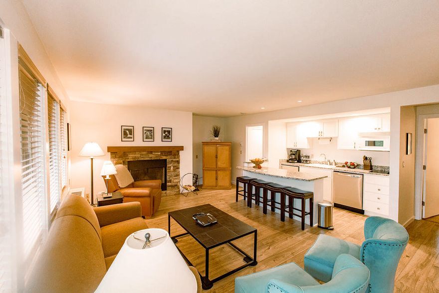 VIEW June 5th Sun to 8th Wed
Popular Airbnb! Vacation Rental Ready. Fully furnished and stocked, ready to start producing income for you. Or live here full-time or rent as a long term rental.
Gorgeous upgrades include flooring, paint, counters. Air Conditioning with separate thermostats living room/bedroom. Cozy fireplace. Temperpedic king size
bed. Microwave/Convection oven combo. Private balcony. End unit, located in building two, quiet location in resort, close to tennis court, pickleball court, trail entrance. Monthly HOA includes amenities and every utility (even cable/wifi), 24/7 hour gym access, RV parking, swimming pools and jacuzzi's (heated year round). Dry sauna. This much loved resort with all of
it's amenities has been attracting repeat guests generation after generation. Closest lodging to Mt Bachelor Ski Resort and 10 minutes from Downtown Bend.