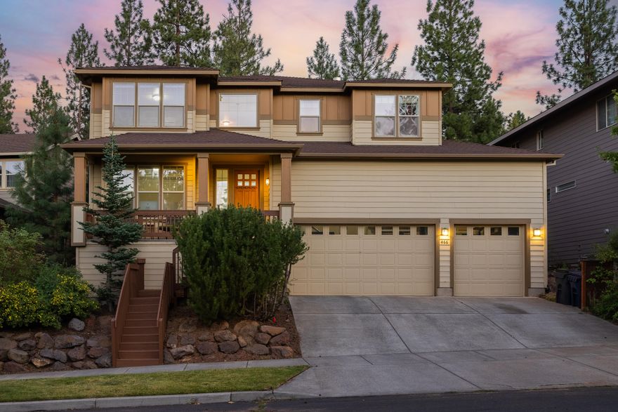 A cute porch welcomes you to this beautiful home with a fabulous floor plan in Bend's highly desirable west side. 3,750 sq ft offers 5 bedrooms, 3.5 baths, a 3 car garage and each floor has flex spaces AND primary suites! 
Travertine flooring flows from the foyer into the office/flex space past the open concept dining, great room with gas fireplace into the beautiful, functional kitchen with pantry, double oven and expansive granite counters. It opens to a bright eating area, big windows and sliding glass doors. One slider leads to a BBQ patio ready for a gas grill, the other to a deck that looks out to an open area leading to trails. 
Upstairs is another primary suite with a flex room, spacious bath and huge closet. Along with 3 other bedrooms, a full bath and large bonus room.  
This home is so close to multi use trails, parks and 'hot spots' like NW Crossing and the West Side with restaurants, breweries, wine bars, food trucks, parks, dog parks and so much more.  It's a must see!