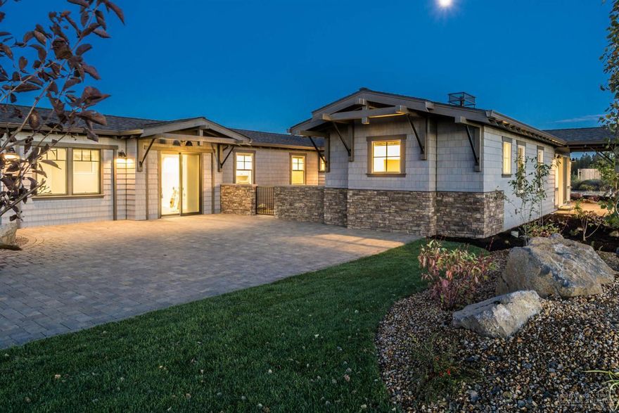 SINGLE LEVEL home that is light, bright & open, with a fabulous great room, gourmet kitchen, luxurious master-suite, 2 full en-suite guest-rooms, large private office & gated courtyard. Located in the Tetherow Resort & Golf community, The Rim offers exceptional mountain views, miles of walking paths & mountain biking right out your back door, Mt Bachelor & Downtown Bend minutes away. Social Memb incl.pool,spa,workout,& tennis. Photos of Model Home