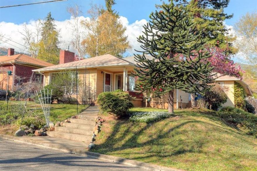 Absolutely darling, single level 50's cottage in a well established neighborhood close to everything. Gorgeous pecan and oak hardwood flooring accent the primary living areas. The kitchen was tastefully updated and features Corian countertops and stainless appliances. The spacious living room is light and bright, has a high efficient gas fireplace insert, huge picture windows and is adjacent to a formal dining area. There is also a breakfast nook with great views. In the center of the home is the most incredible sunroom, complete with vaulted ceilings and durable tile floors. It makes an incredible art studio, overflow entertaining space or even just a fabulous classroom or play area. There are three spacious bedrooms and two bathrooms plus an office with two small closets. There's an attached carport, 13x13 workshop with power, raised garden beds, chickens and mature landscaping. Central heating and A/C, upgraded insulation and more. Don't miss this darling, mid-century home.