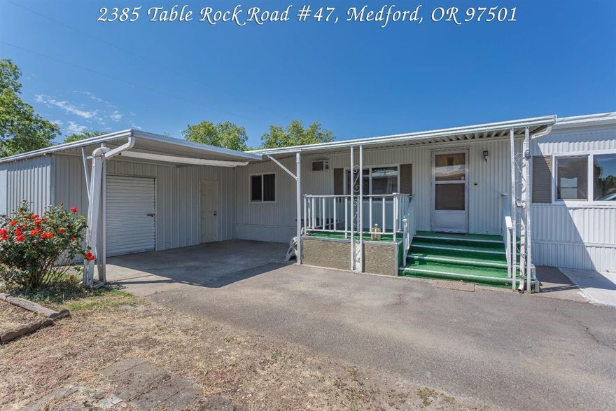 Super Cute and Move-In Ready 2b/1b with amazing shop includes both 220 & 110! Covered front Porch & Small Easy-Care yard makes this 840sf gem a must tour! Park Acceptance is required, and applications are available at the park office. $550/mo space rent includes water, sewer, and garbage. 3D 360 Interior Video & Osmo Drone Exterior Video available online.
