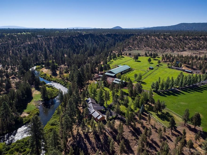 Tailwind Farm is an equestrian estate overlooking the Deschutes River. Property is 61 acres with 13.4 acres of irrigated Kentucky blue grass pastures and mature landscaping creating a private park like setting. Main home is 3,234 sf, 3 bedrooms, 3 baths, open floor plan and designed to capture the river views from nearly every room. Facility includes: 8 horse barn with tackroom, indoor arena, nine paddocks, Eurowalker, half-mile track, trail system, garden and manager's home. Property is minutes to Bend.