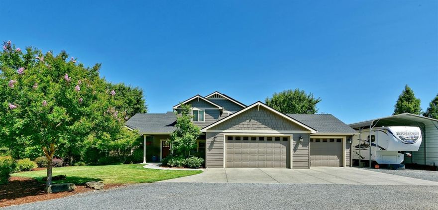 Imagine coming home to breathtaking panoramic valley views from this beautiful property located only approx. 1 mile from Historic Jacksonville. This custom home was designed for comfort and entertaining with an open concept floor plan + ease of both indoor & outdoor living. The beautiful gunite pool overlooking the valley is a hidden private oasis. The private sun filled main level master suite w/ huge bathroom and closet will not disappoint. The additional main level bedrooms feature a Jack and Jill bathroom and walk in closets. Upstairs features a large media room with built in cabinetry & private guest suite with full bath & large closet. Oversized 3 car garage, covered RV parking w/ 220 & hookups. Outbuildings include a shop and two stall horse shelter. 5 usable acres fenced and cross fenced with a GREAT well (38 gpm when last tested).. New $70,000 solar system & water softener.