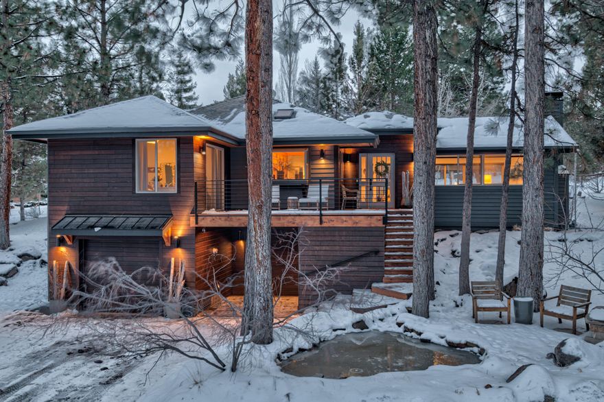 Gorgeous light-filled home in desirable Awbrey Glen community! Vaulted ceilings with exposed beams, skylights and walls of windows provide an abundance of natural light. Entertainer's dream with main level living, open floor plan and easy indoor-outdoor flow. Huge gourmet kitchen features heated concrete floors, beautiful cherry cabinets w/ built-ins, walk-in pantry, prep sink, new dishwashers and gas stove. Master suite has fireplace, sitting/office area with built-ins and opens to two separate outdoor areas. Luxurious master bath features tiled walk-in shower w/ dual heads, jetted tub, fireplace and spacious walk-in closet. Recent upgrades include new flooring, exterior siding, railings & lighting, interior/exterior paint. Oversized garage with workbench & tons of storage. Enjoy your own outdoor oasis with hot tub, multiple decks and water features or take advantage of the amazing community amenities including golf course, pool, walking paths, clubhouse, tennis courts and more.