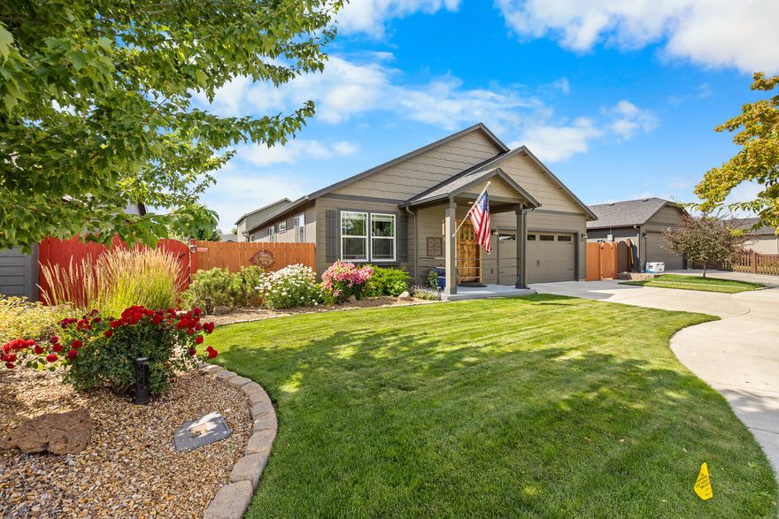 This beautifully upgraded ''show model'' home blends high end finishes with thoughtful design. Step through the elegant and custom Alderwood front door into a space featuring brand-new flooring and designer lighting throughout. The upgraded kitchen includes striking leathered granite countertops, upgraded cabinetry and hardware, a stylish backsplash, under-cabinet lighting, a spacious pantry, and a new smart Samsung refrigerator. Both bathrooms include modern upgrades such as new toilets and refreshed fixtures. Step outside to your private backyard retreat where you'll find professionally repainted fencing, custom pavers and a charming pergola adorned with string lights and a gas fire feature, perfect for entertaining. Raised garden beds also add a functional and aesthetic touch for outdoor enthusiasts. The 1,574 square foot ''Hudson model'' is an efficiently-designed, single level home offering both space and comfort. Schedule a private showing today.