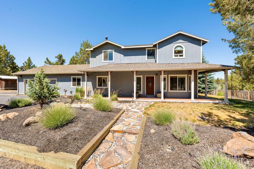 Welcome to 70325 Club Rd in delightful Sisters, Oregon. Nestled on 2.35 private acres, this property boasts breathtaking views of Mt. Jefferson and Black Butte. Step inside to explore stunning updates. The home features newly upgraded wood grain laminate flooring beautifully matched with elegant quartz kitchen countertops. With its fresh white cabinetry and a sparkling glass backsplash, the kitchen exudes a bright and inviting atmosphere. The primary bathroom offers a tranquil escape, with two new vanity sinks, a soaking tub, and stylish wood grain laminate flooring. Outdoors, enjoy a spacious patio and Trex deck, complete with a built-in BBQ, ideal for entertaining. A size-able shop provides exceptional storage and workspace, featuring an office perfect for crafts or business. Above the shop, a generous 1,200 sqft living area includes two bedrooms, a living room, and a kitchen, ideal for guests or additional living space. Home is sold partially furnished.