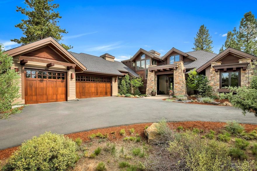 Stunning NW contemporary home in the Glen at Tetherow. Entry opens to great room w/ vaulted ceiling & rock fireplace. Chef's kitchen w/ slab surfaces, 2 ovens, Viking 6-burner range, 2 dishwashers, island w/ prep sink, & custom cabinetry, bar & 2 wine refrigerators. Dining room opens to covered paver patio. Master, Jr. Master & office downstairs. Bonus room w/ deck, 2 beds & bath upstairs. Private lot + 3-car garage. Tetherow offers dining, clubhouse, gym & pool. Near trails, Downtown Bend & Mt. Bachelor.