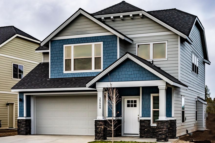 Move in ready end of September. The Williamson- The grand two-story entry & spacious great room make this home functional and appealing. Entertain in the open kitchen w/ quartz countertop island facing a beautiful warm & inviting stone surround fireplace with wood mantel. Impressive master suite offers vaulted ceilings, stylish soaking tub, tile shower and large walk in closet. Backyard offers a private covered patio. Feel like getting outside? Enjoy over 6 acres of forested park with walking trails connected to a community pool. Future commercial development to come offering walkability to retail, shops and restaurants on the corner of Whitetail and Brentwood.
Check out 3D virtual tour! Photos/tour are of same floor plan, different home.